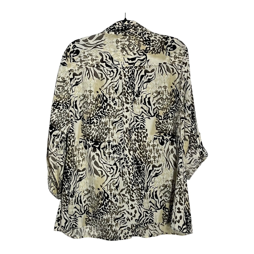 Elementz Woman Mixed Animal Print Button Up Blouse Plus 3X Black‎ Tan WSTB0558 - Picture 6 of 10